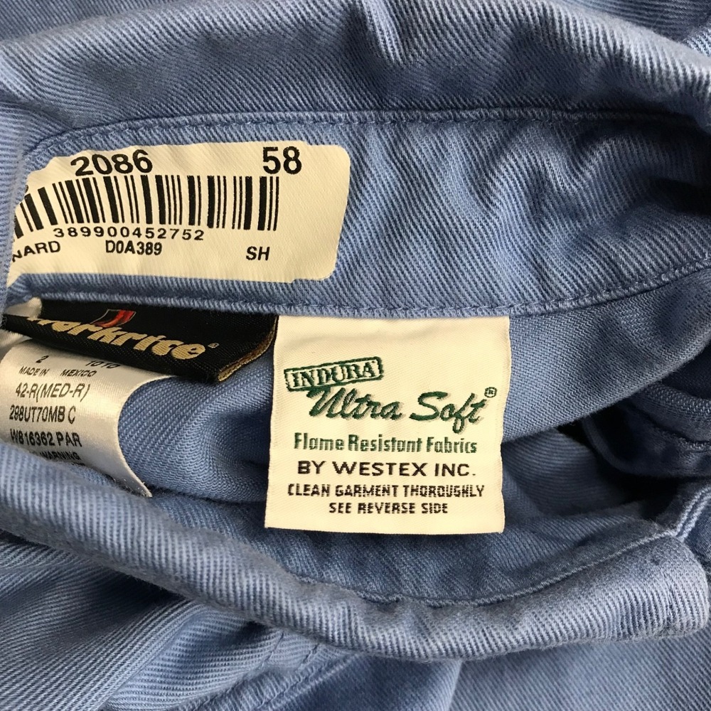 Workrite FR Shirt Men's M Blue Flame Resistant Twill Button Front Workwear - Picture 6 of 8